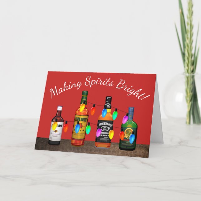 Making Spirits Bright Liquor Christmas Lights Holiday Card (Front)