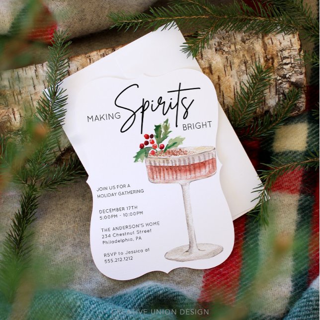 Making Spirits Bright Minimal Christmas Party Invitation (Creator Uploaded)