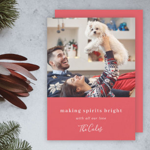 Making Spirits Bright Modern Red Christmas Photo Holiday Card