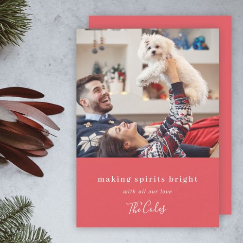 Making Spirits Bright  Modern Red Christmas Photo Holiday Card