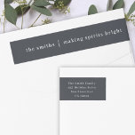 Making Spirits Bright | Modern Stylish Black Wrap Around Label<br><div class="desc">Stylish modern holiday wrap around address label with a classic typography quote "making spirits bright" with a dividing line and family name in white. The design features a bluish black charcoal gray color. The address, greeting and name can be easily customized for a design as unique as your special family....</div>