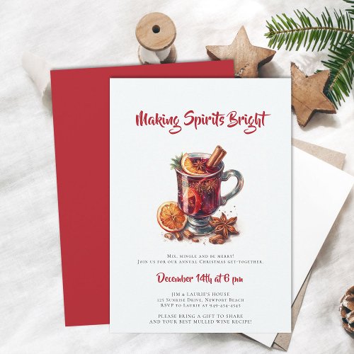 Making Spirits Bright Mulled Wine Christmas Party Invitation