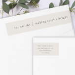 Making Spirits Bright | Natural Neutral Christmas Wrap Around Label<br><div class="desc">Stylish modern holiday wrap around address label with a classic typography quote "making spirits bright" with a dividing line and family name in white. The design features a neutral natural soft taupe ivory cream color. The address, greeting and name can be easily customized for a design as unique as your...</div>