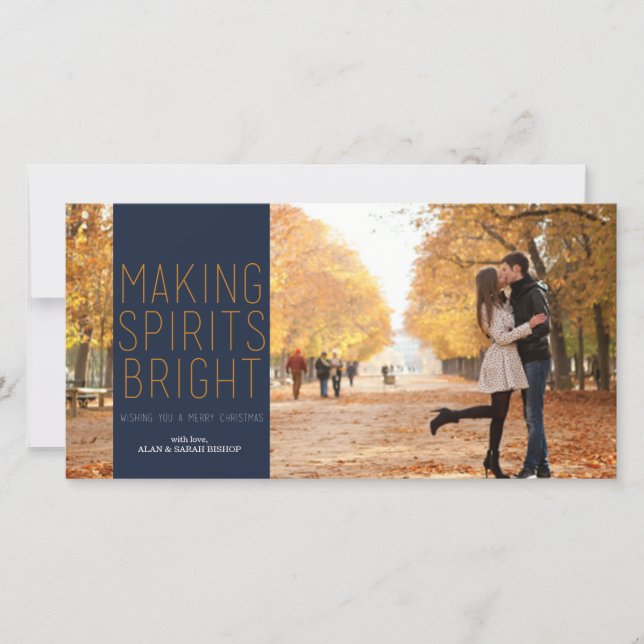 Making Spirits Bright - Navy and Fuschia Holiday Card (Front)