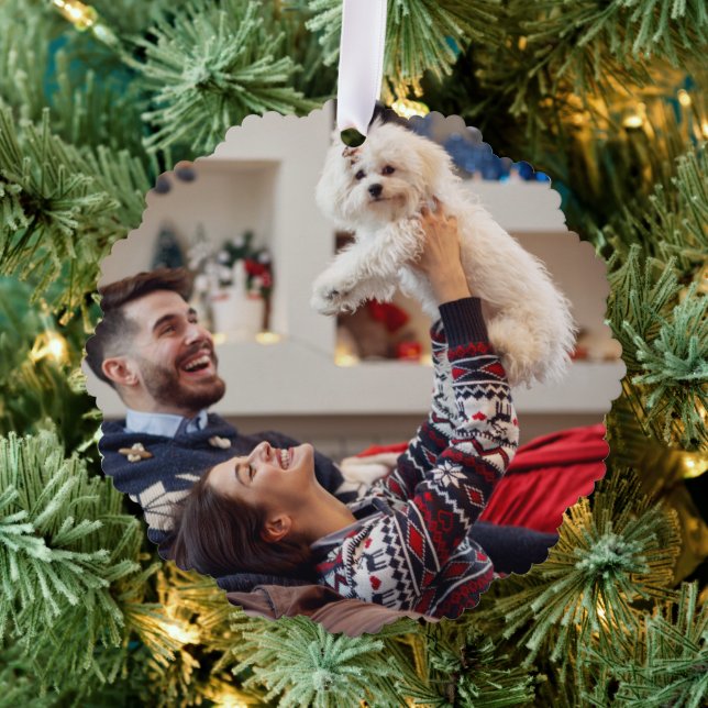 Making Spirits Bright | Navy Blue Christmas Photo Ornament Card (Insitu (Tree))