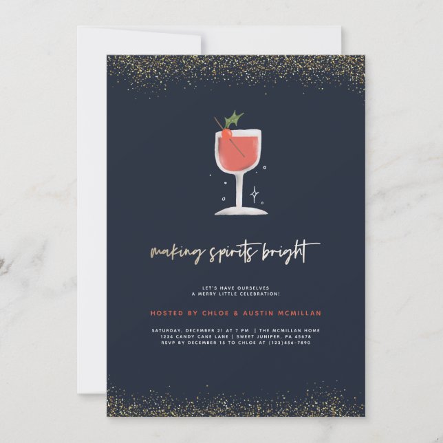 Making Spirits Bright | Navy Christmas Cocktail  Invitation (Front)