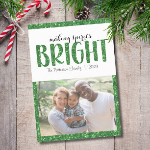 Making Spirits Bright Photo Green Christmas Card