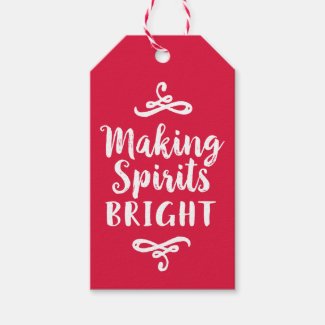 Making Spirits Bright Red Brushed Script Holiday Gift Tags