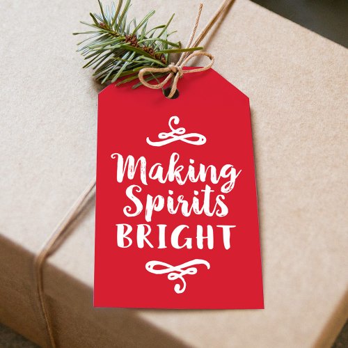 Making Spirits Bright Red Brushed Script Holiday Gift Tags