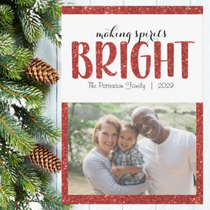 Making Spirits Bright Red Christmas Flat Card