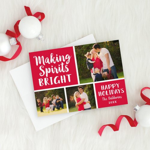 Making Spirits Bright Red Script Photo Collage Holiday Card
