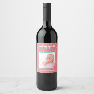 Making Spirits Bright Retro Pink Baby Photo Wine Label