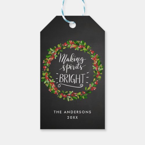 Making Spirits Bright Script Chalkboard Holiday Gift Tags