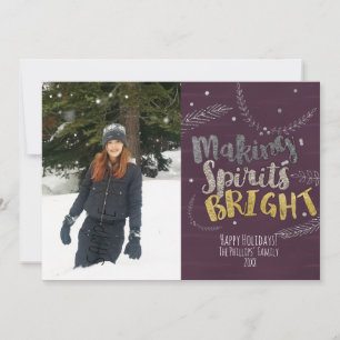 Making Spirits Bright Silver Leaves Holiday Photo Card