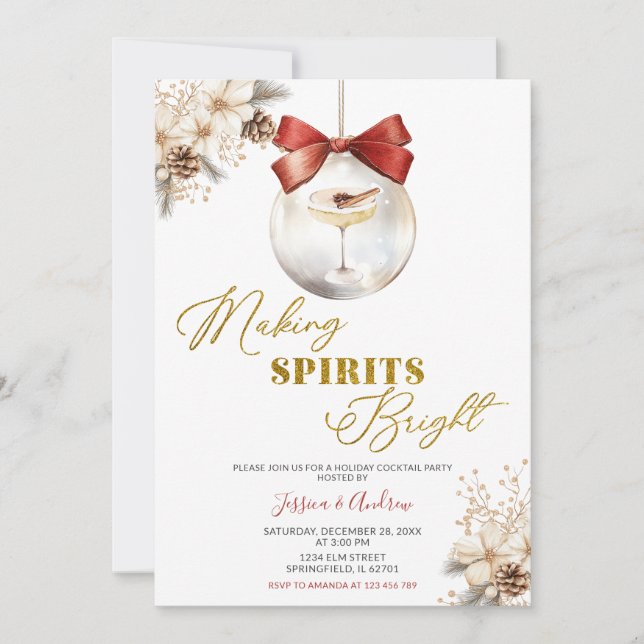 Making Spirits Bright Winter Bauble Cocktail Party Invitation (Front)