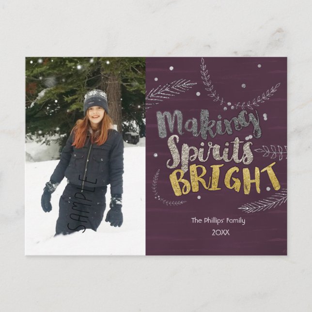 Making Spirits Brights Silver Leaves Rustic Photo Postcard (Front)
