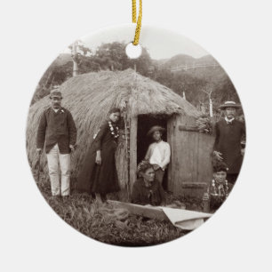 Making Tappa, a native cloth, c.1875 (sepia photo) Ceramic Ornament