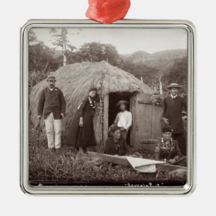 Making Tappa, a native cloth, c.1875 (sepia photo) Metal Ornament