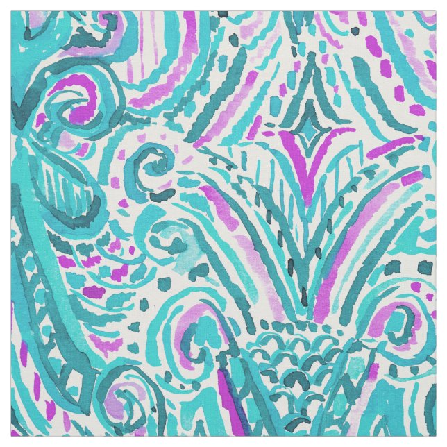 MAKING WAVES Ikat Tribal Nautical Watercolor Fabric (Swatch)