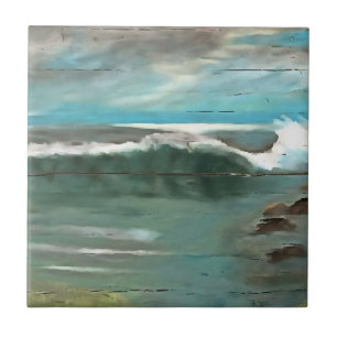 Making Waves On Driftwood Seascape Art Ceramic Tile