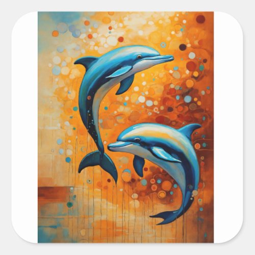 Making Waves with the Dolphins Square Sticker