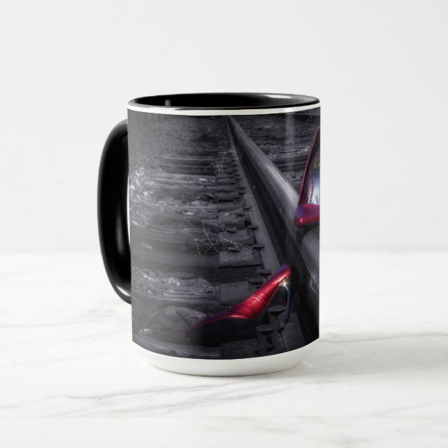 Making Your Own Tracks red high heels railroad Mug (Front Left)