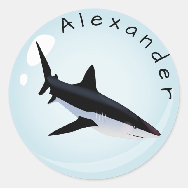 Mako Shark in a  Bubble  Personalize Classic Round Sticker (Front)