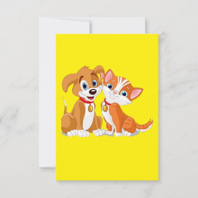 MAKOM ART- Cute dog with cat  illustration Thank Y Thank You Card (Front)