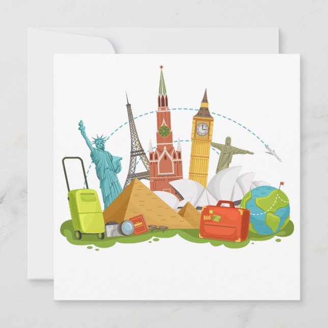 MAKOM- Torist World Travel Cartoon Holiday Card (Front)