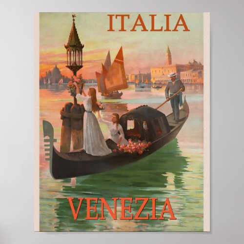 MAKOM VINTAGE ART_ Venice Italy Travel Poster