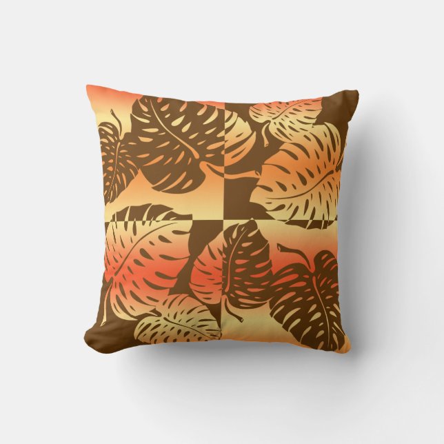 Makua Monstera Hawaiian Striped Blend Pillows (Front)