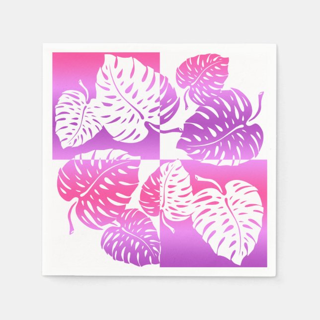 Makua Monstera Tropical Hawaiian Striped Blend Paper Napkins (Front)
