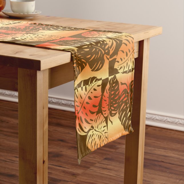 Makua Monstera Tropical Hawaiian Striped Blend Short Table Runner (In Situ)