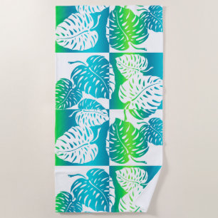 Makua Monstera Tropical Hawaiian Turq Blend Beach Towel