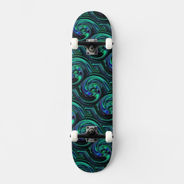 Malachite Azurite Swirl Abstract Skateboard Deck (Front)