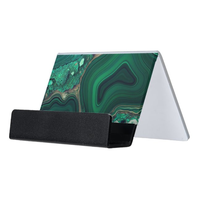 Malachite Cu6CO3(OH)2 Desk Business Card Holder (Angled Front)