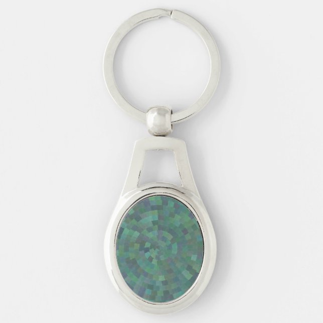 Malachite Green Geometric Retro Pattern Keychain (Front)