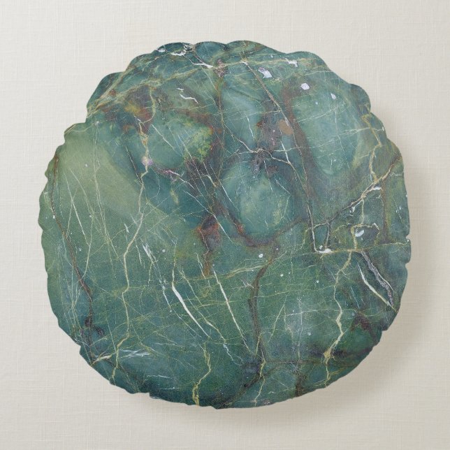 Malachite Green Marble Detailed Texture Round Pillow (Front)