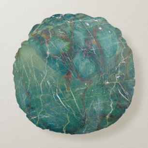Malachite green marble texture, detail structure o round pillow