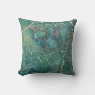 Malachite green marble texture, detail structure o throw pillow
