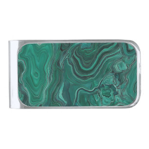 Malachite Green Stone Silver Finish Money Clip