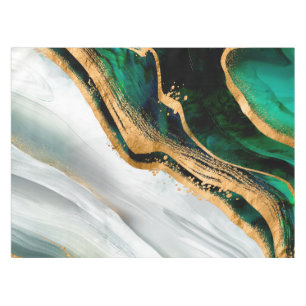 Malachite green watercolor and gold tablecloth