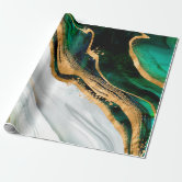 Dark Green Malachite and Gold Foil Strata Veining Wrapping Paper