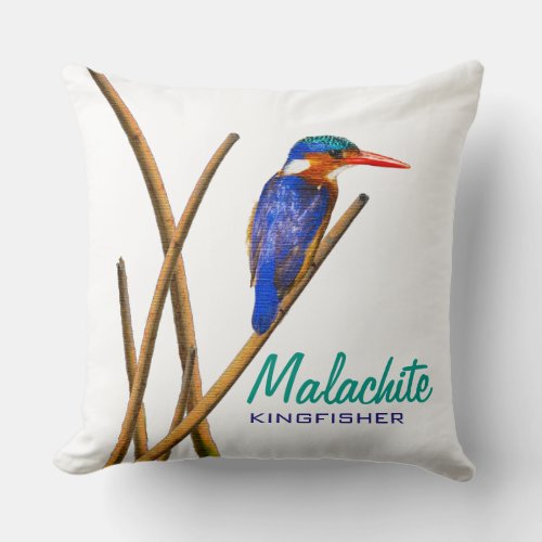 Malachite Kingfisher Throw Pillow