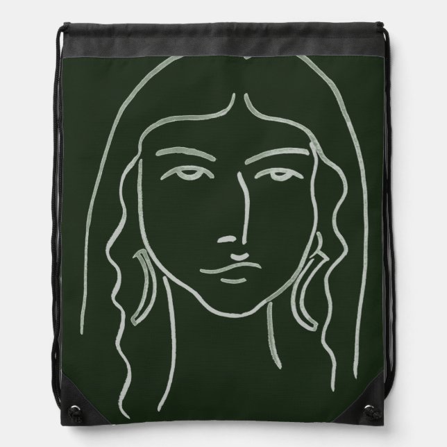 Malachite Portrait with Long Hair Drawstring Bag (Front)