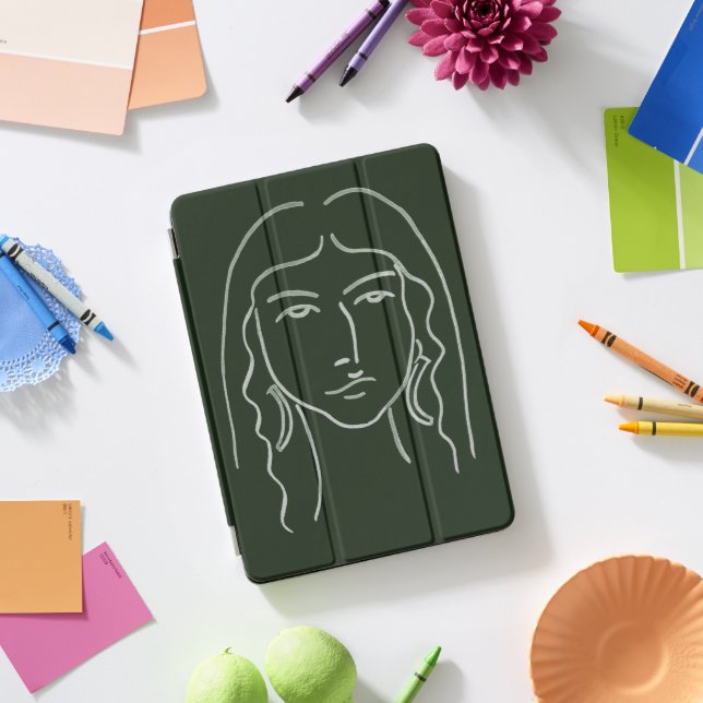 Malachite Portrait with Long Hair iPad Pro Cover (Desk)