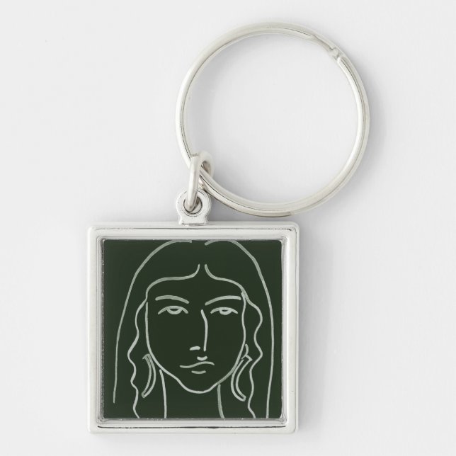 Malachite Portrait with Long Hair Keychain (Front)