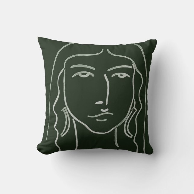 Malachite Portrait with Long Hair Throw Pillow (Front)