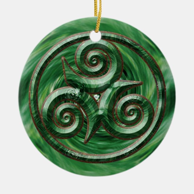 Malachite Triskel Ceramic Ornament (Front)
