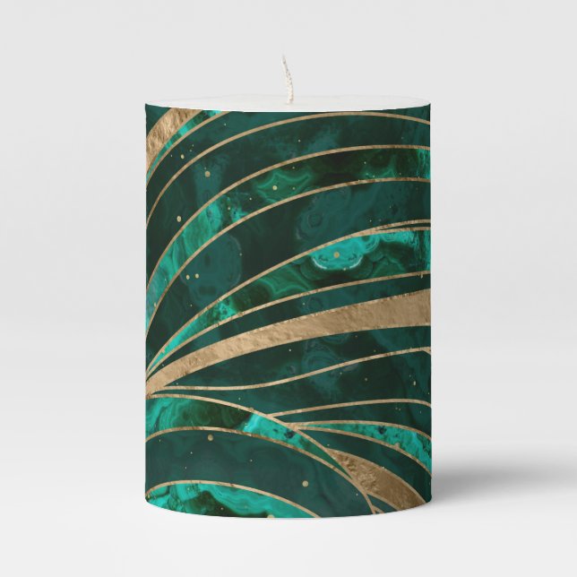 Malachite Wavy Pattern Pillar Candle (Front)